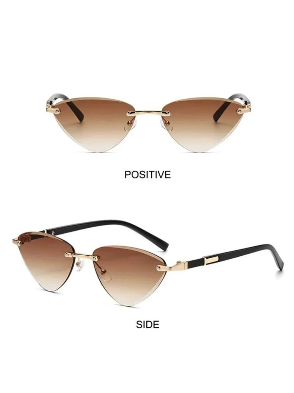 Cat Eye Retro Triangle Tea Brown Lenses Sunglasses Gold & Black Arms